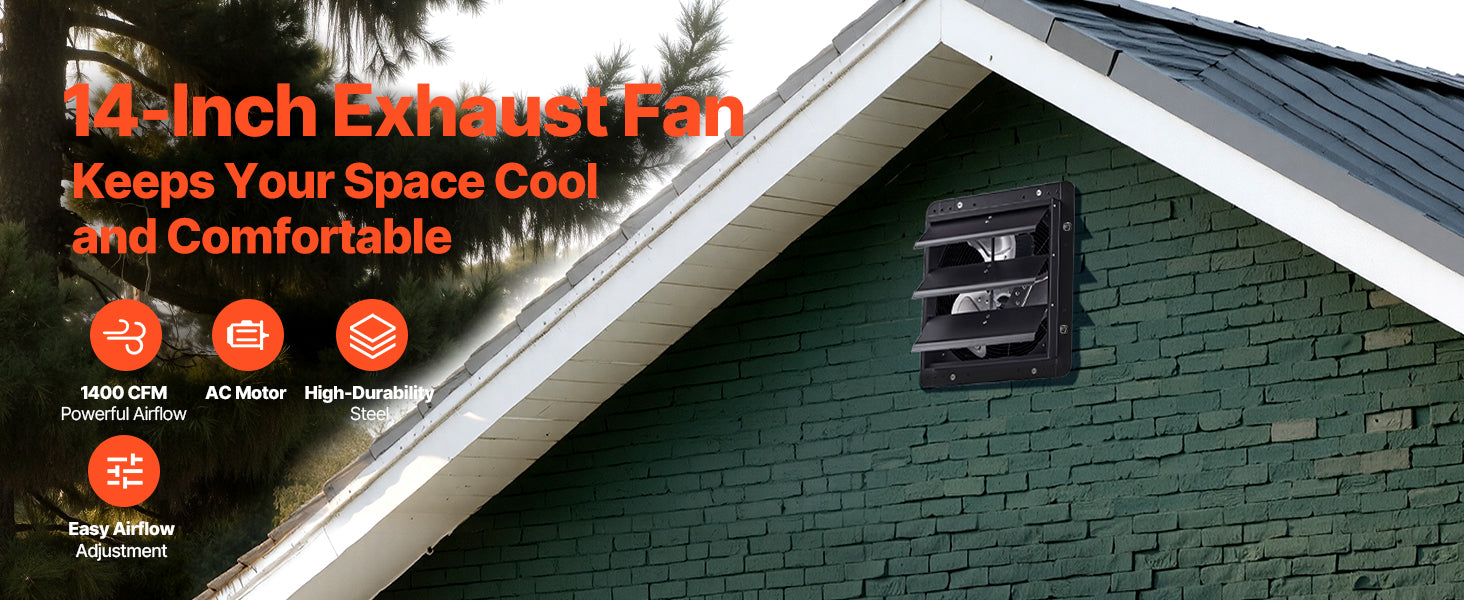 Wall Mounted Shutter Exhaust Fan with Speed Control for Attic