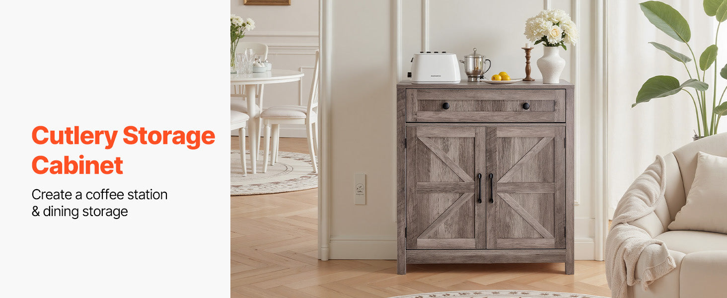 SucceBuy Coffee Bar Cabinet Farmhouse/Mid Century Coffee Bar Table Buffet Stand Cabinet for Entryway Grey/White/Walnut/Black/Oak