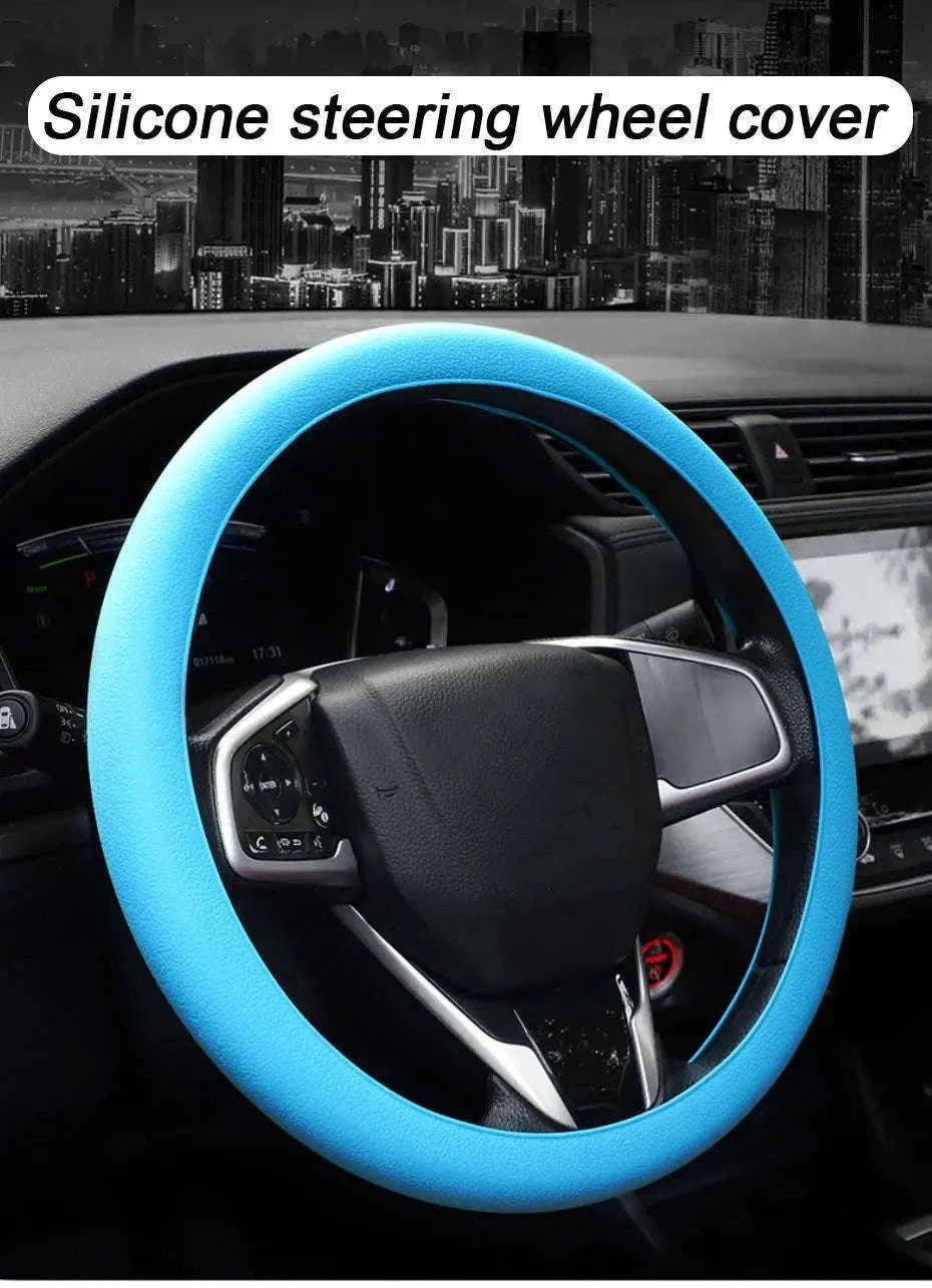 Silica Gel Steering Wheel Cover Universal 33cm-40cm-Black 1pc