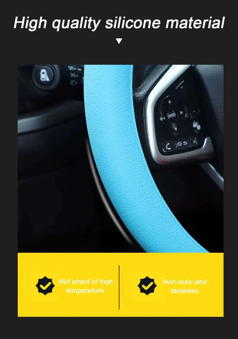 Silica Gel Steering Wheel Cover Universal 33cm-40cm-Black 1pc