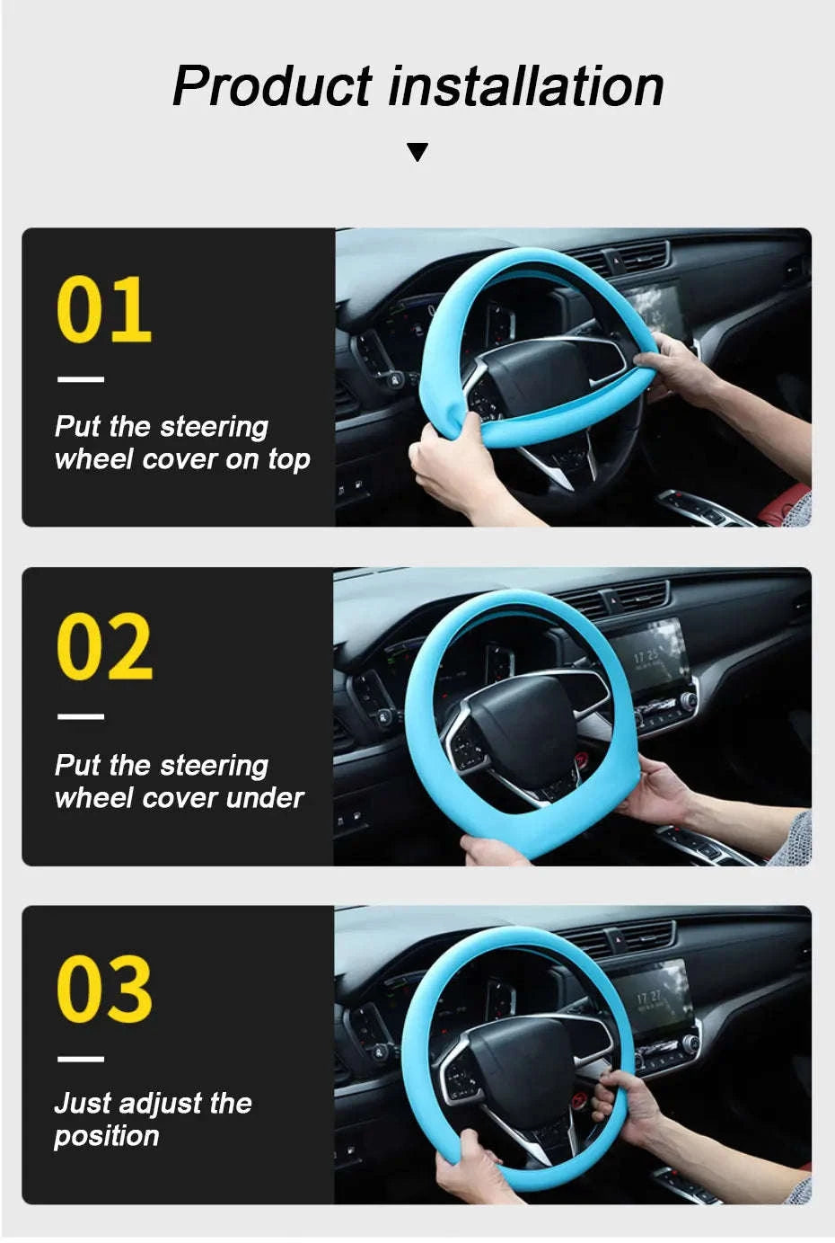 Silica Gel Steering Wheel Cover Universal 33cm-40cm-Black 1pc