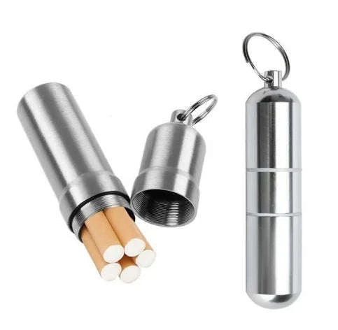 Silver Aluminum Alloy Cigarette Case with Waterproof Capsule Holder-85x17mm