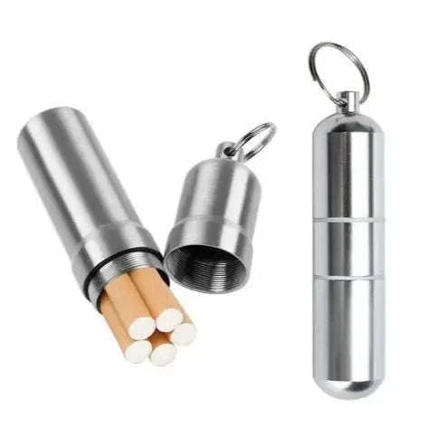 Silver Aluminum Alloy Waterproof Cigarette Case with Capsule Holder-105x25mm