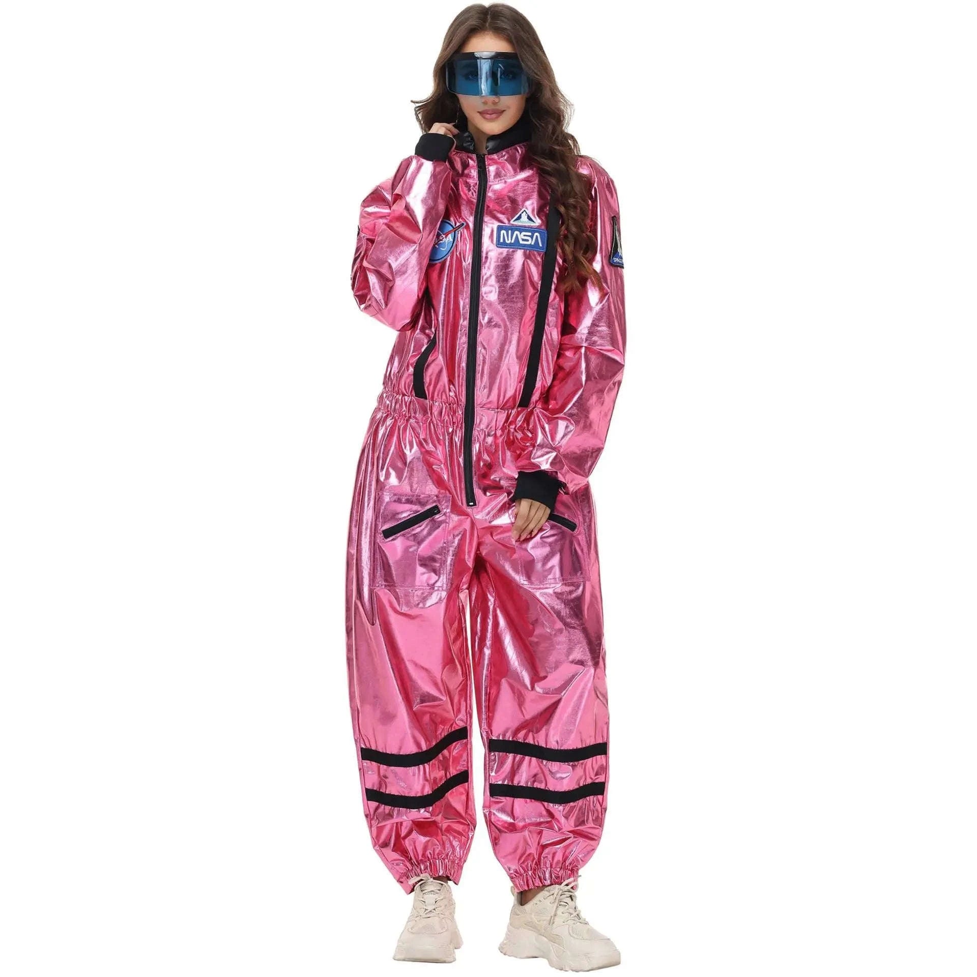 Silver Astronaut Costume Adult Spaceman Jumpsuit-Yellow Women-B / XL