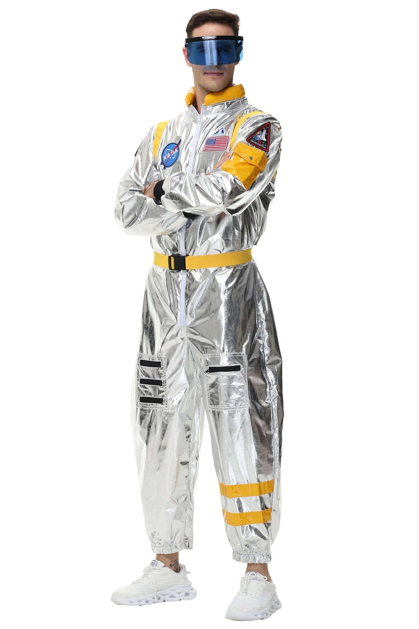 Silver Astronaut Costume Adult Spaceman Jumpsuit-Yellow Women-B / XL