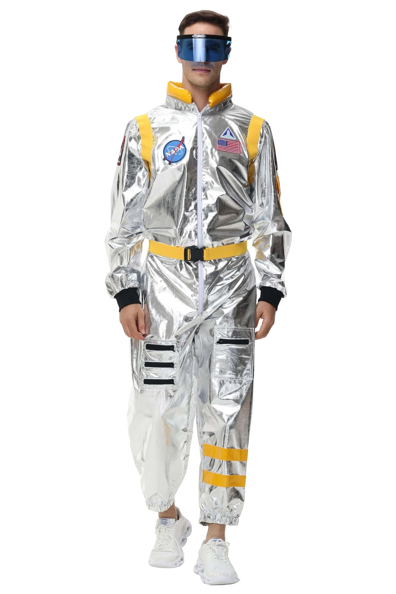 Silver Astronaut Costume Adult Spaceman Jumpsuit-Yellow Women-B / XL