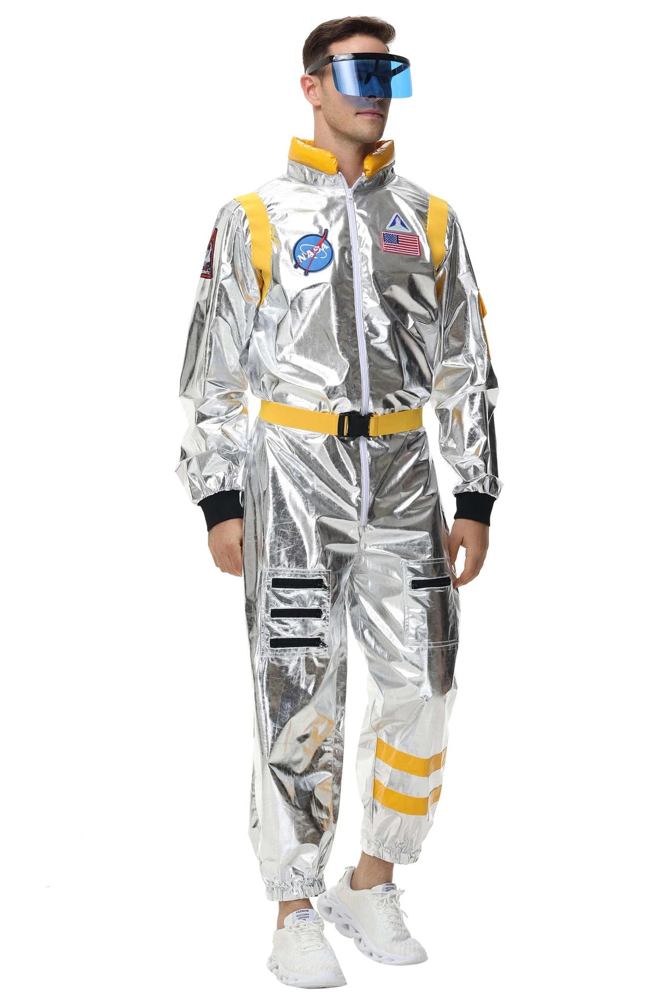 Silver Astronaut Costume Adult Spaceman Jumpsuit-Yellow Women-B / XL