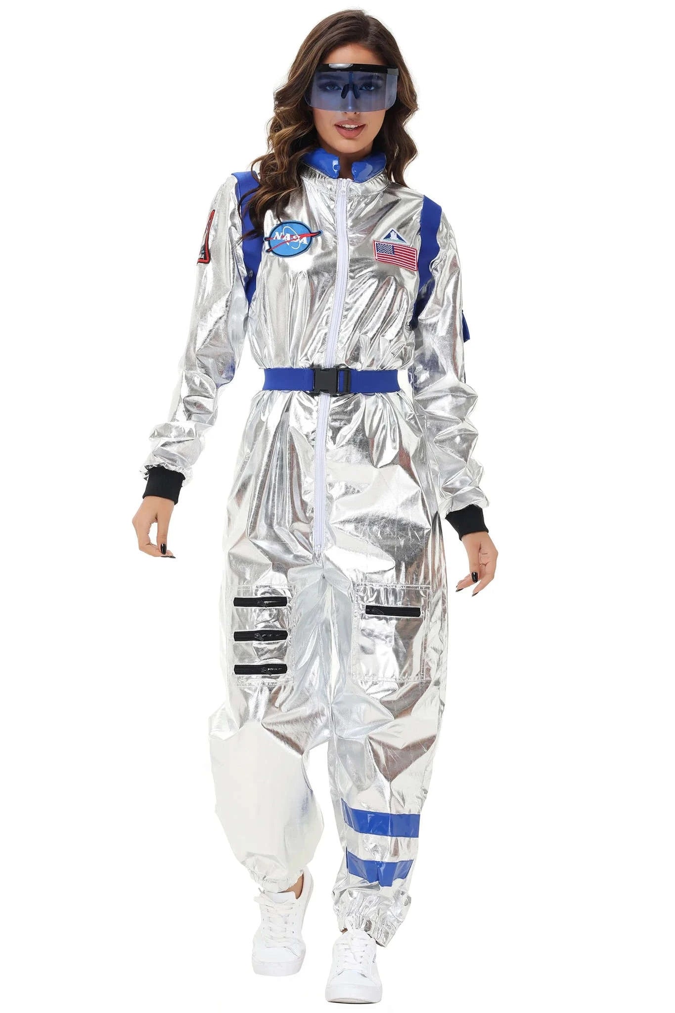 Silver Astronaut Costume Adult Spaceman Jumpsuit-Yellow Women-B / XL