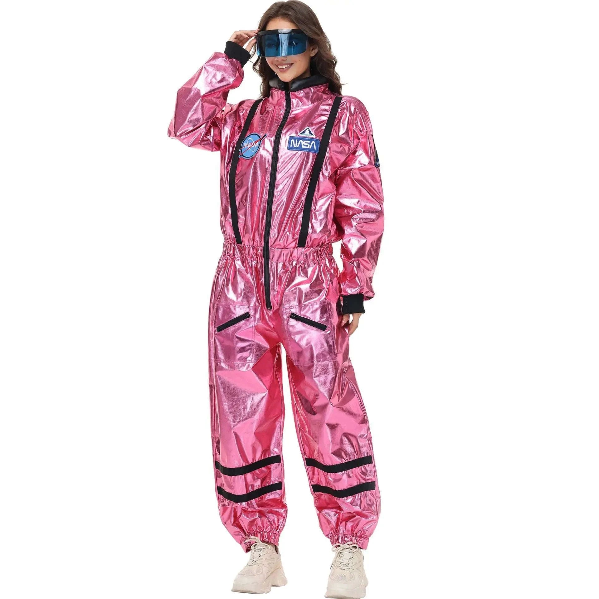 Silver Astronaut Costume Adult Spaceman Jumpsuit-Yellow Women-B / XL