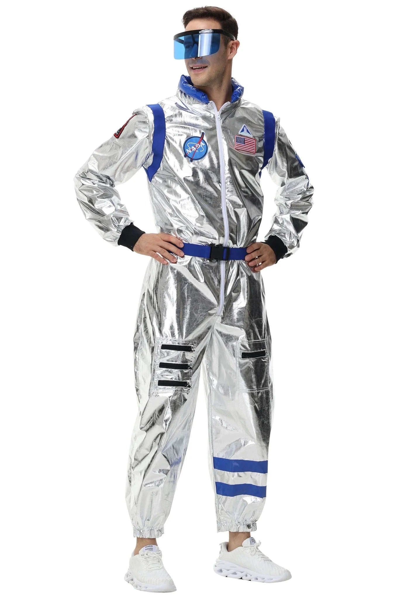 Silver Astronaut Costume Adult Spaceman Jumpsuit-Yellow Women-B / XL