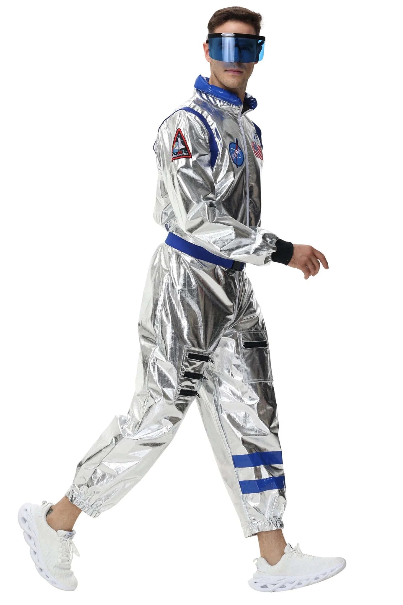 Silver Astronaut Costume Adult Spaceman Jumpsuit-Yellow Women-B / XL