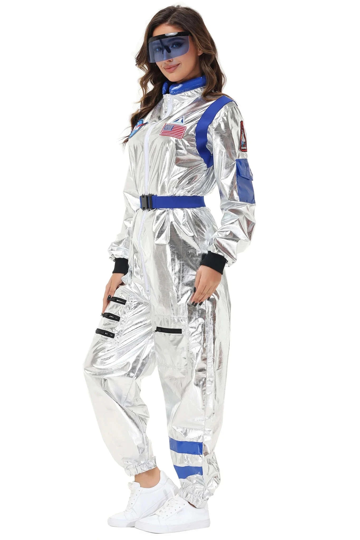 Silver Astronaut Costume Adult Spaceman Jumpsuit-Yellow Women-B / XL