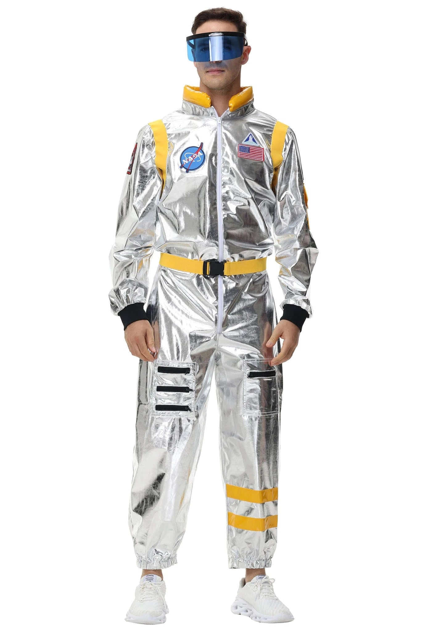 Silver Astronaut Costume Adult Spaceman Jumpsuit-Yellow Women-B / XL