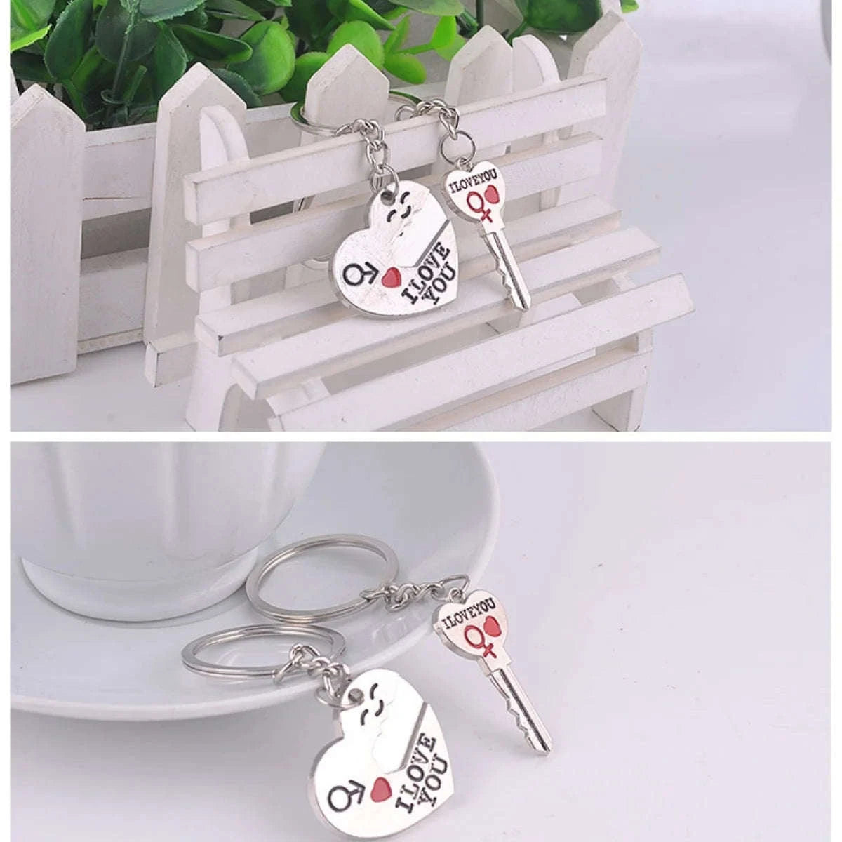 Silver Plated Couple Heart Keychain Gift-silver