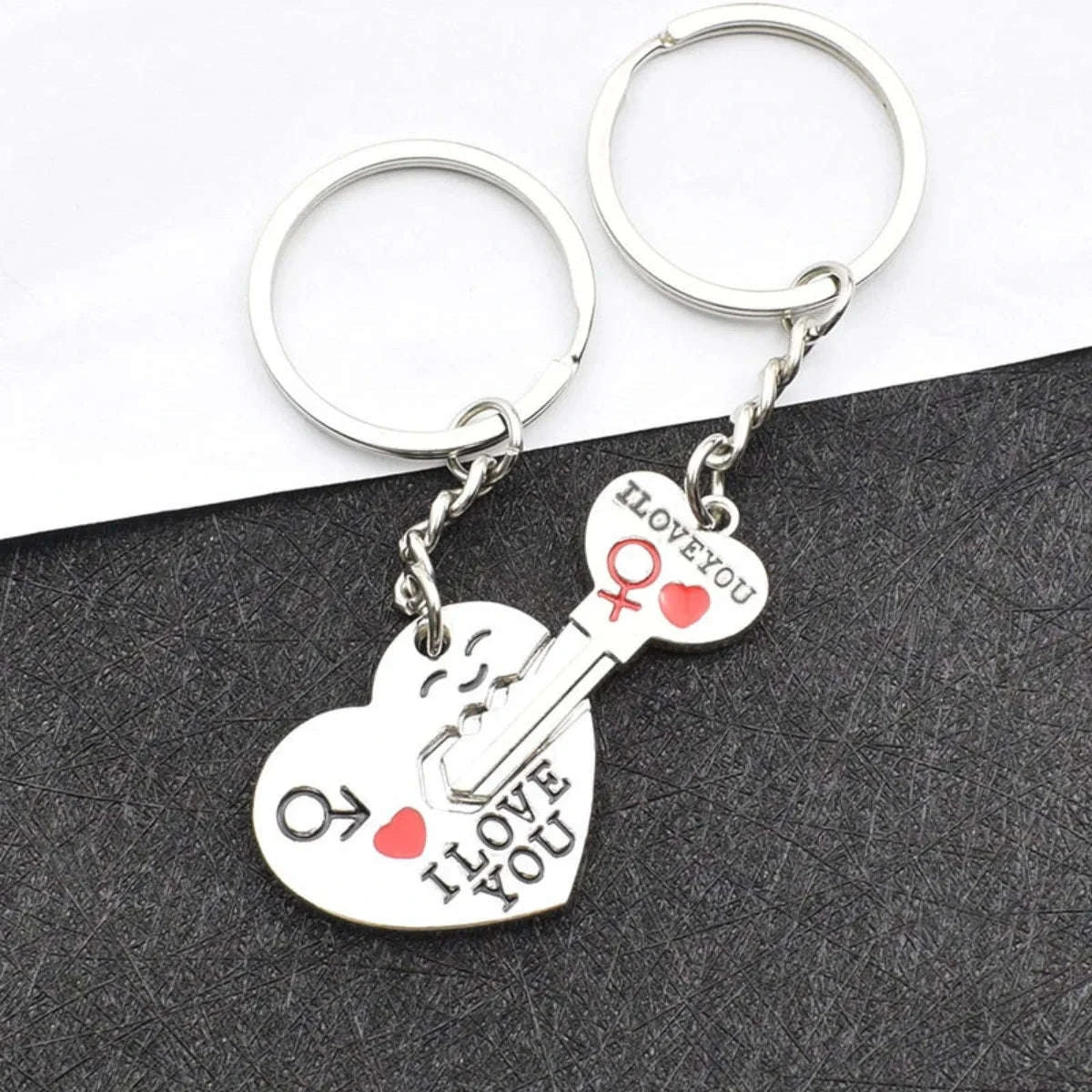 Silver Plated Couple Heart Keychain Gift-silver