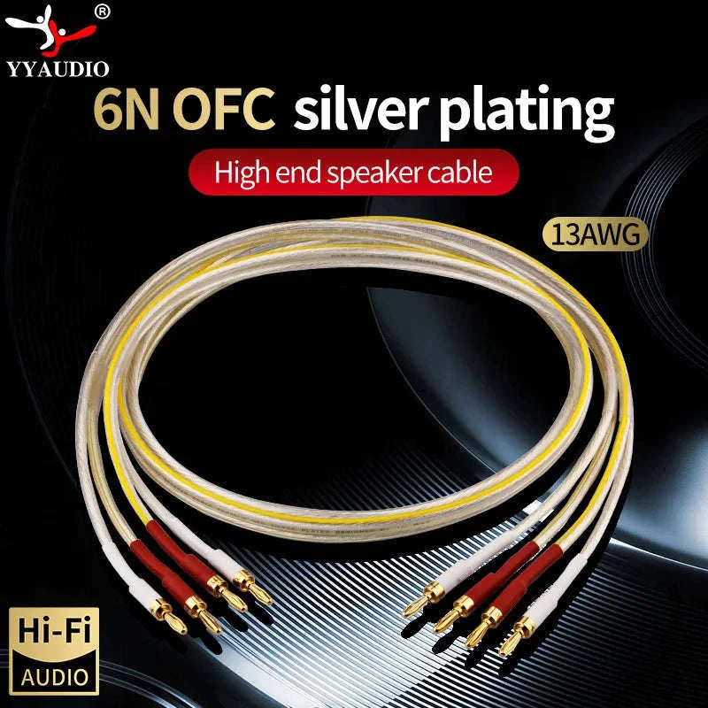 Silver-Plated OFC Speaker Cable with Banana & Y Plugs for Hi-Fi Audio-a pair-Banana to Y / 12m