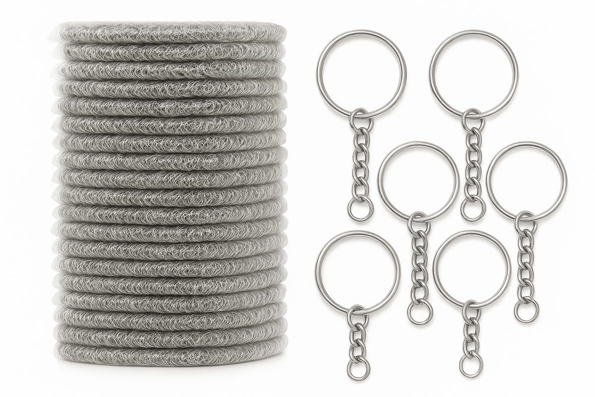 Anéis de chave banhados a prata com corrente, clipes mosquetão