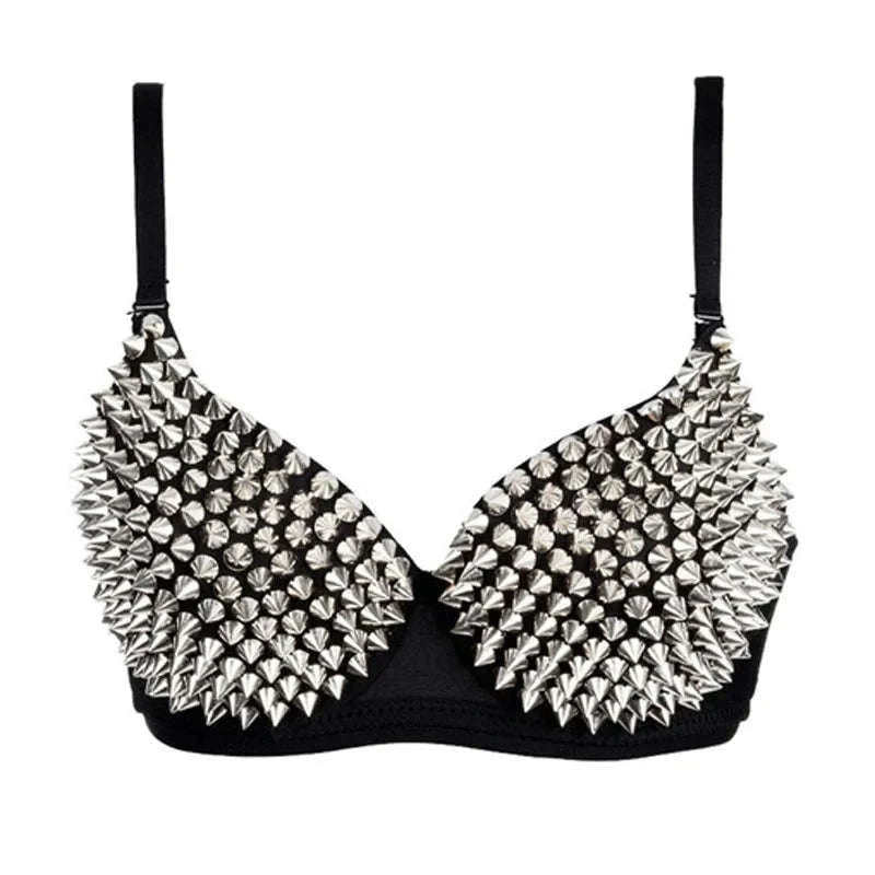 Silver Rivets Punk Bralette Gothic Lingerie Top-Grey / B / CHINA|40