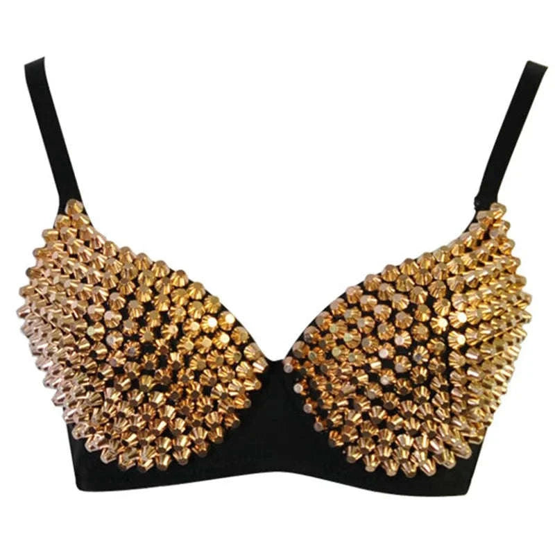 Silver Rivets Punk Bralette Gothic Lingerie Top-Grey / B / CHINA|40