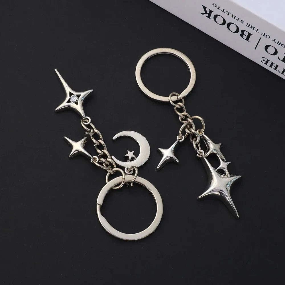 Silver Star Moon Metal Keychain-K