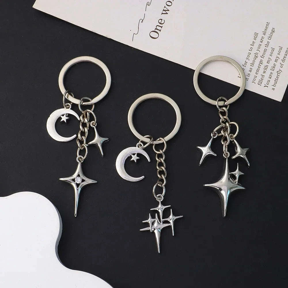 Silver Star Moon Metal Keychain-K