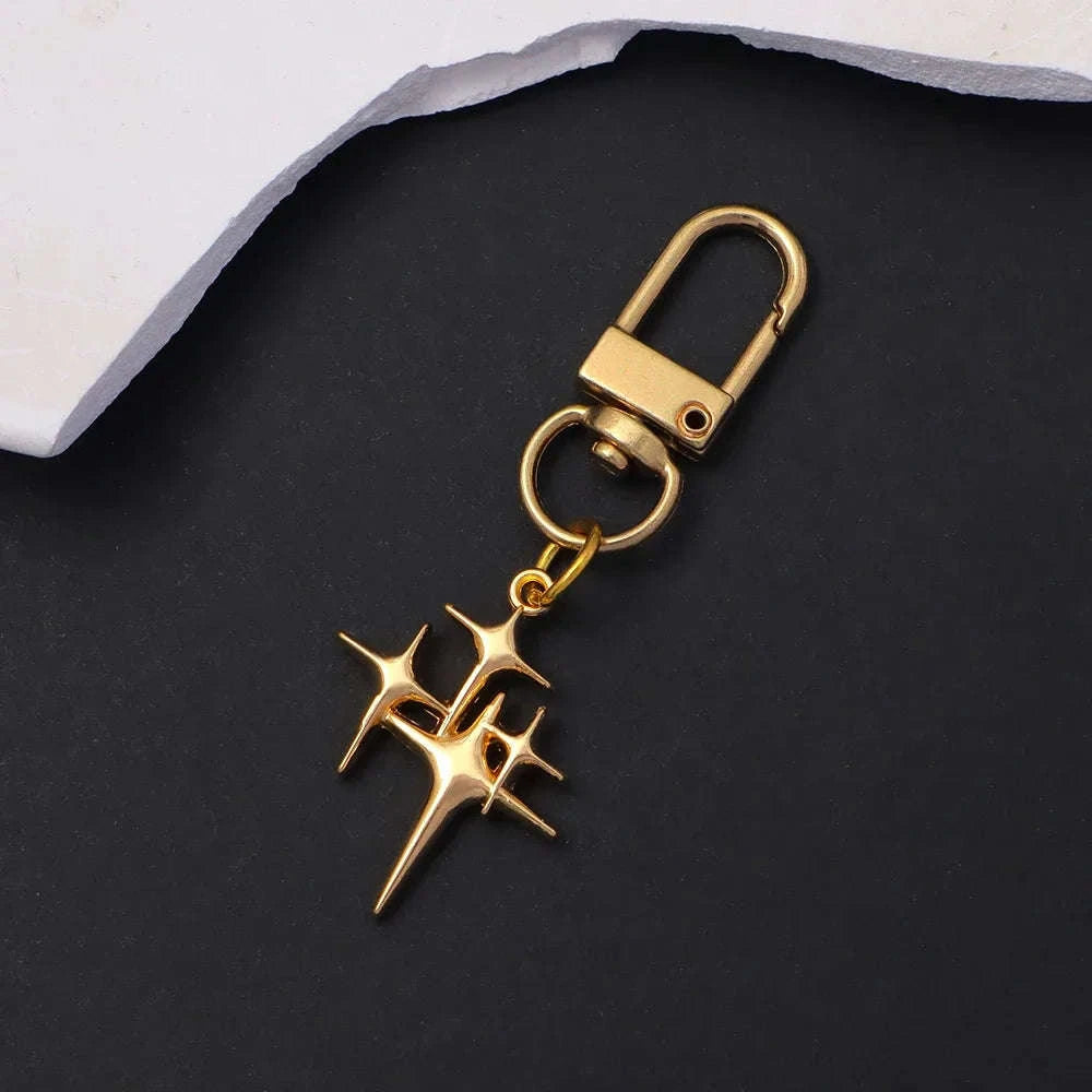 Silver Star Moon Metal Keychain-K