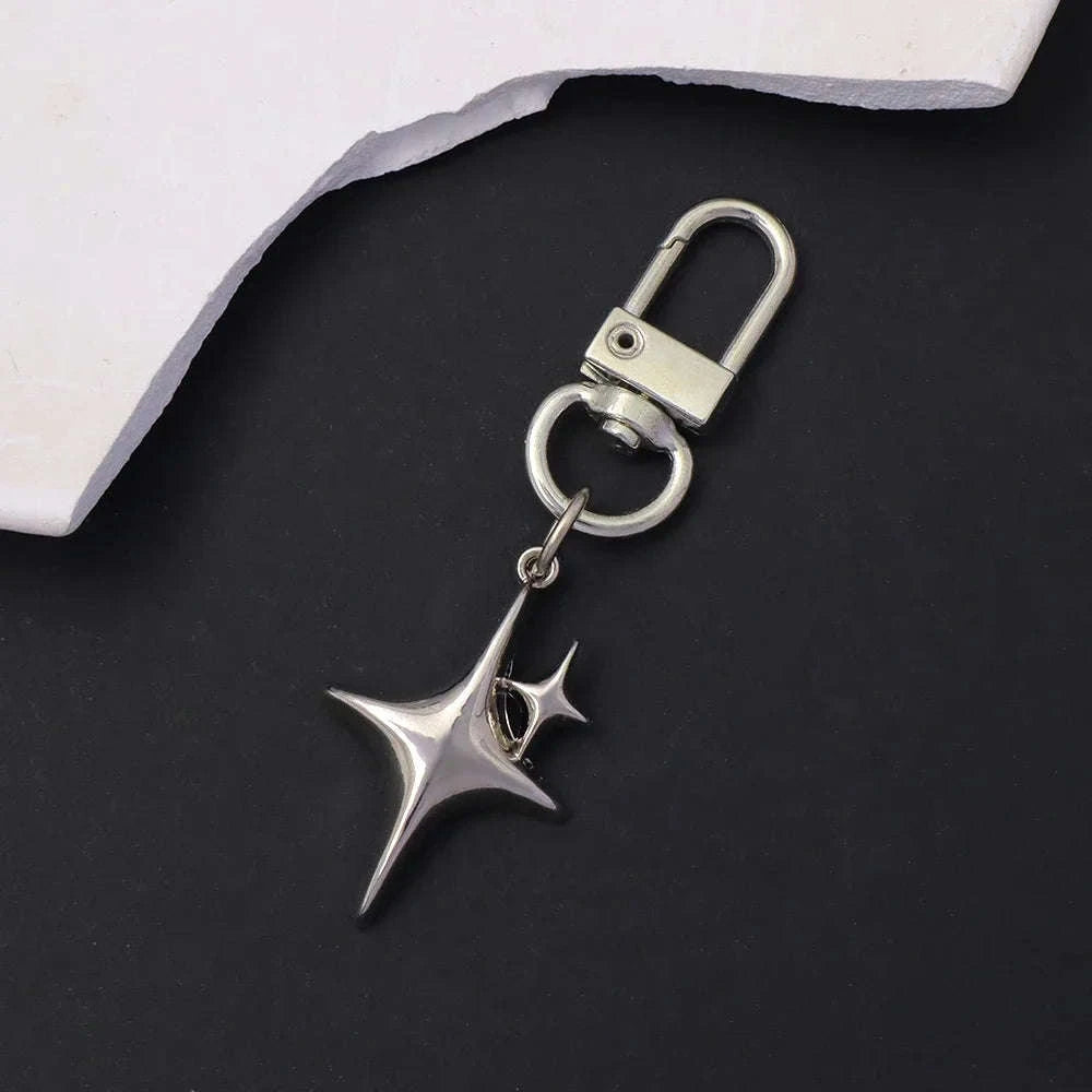 Silver Star Moon Metal Keychain-K