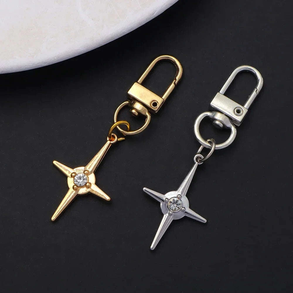 Silver Star Moon Metal Keychain-K