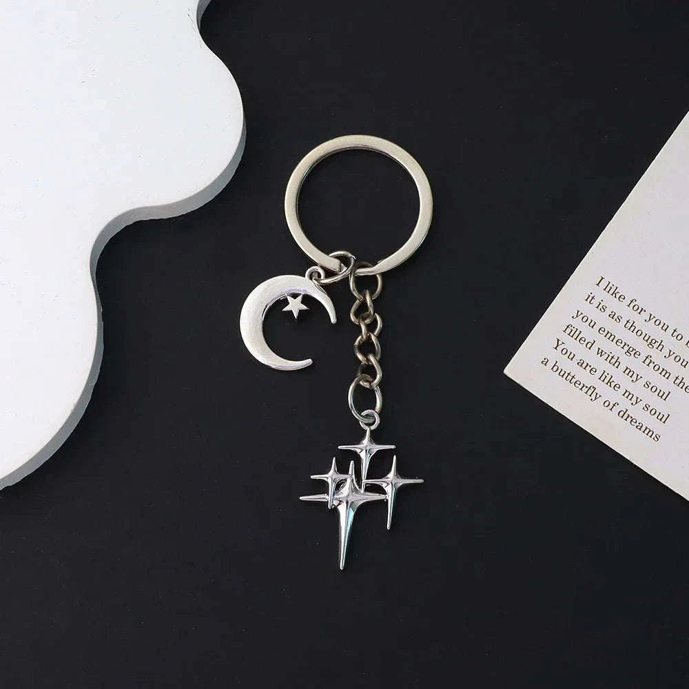 Silver Star Moon Metal Keychain-K