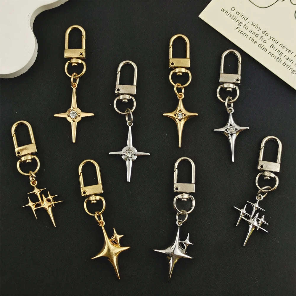Silver Star Moon Metal Keychain-K