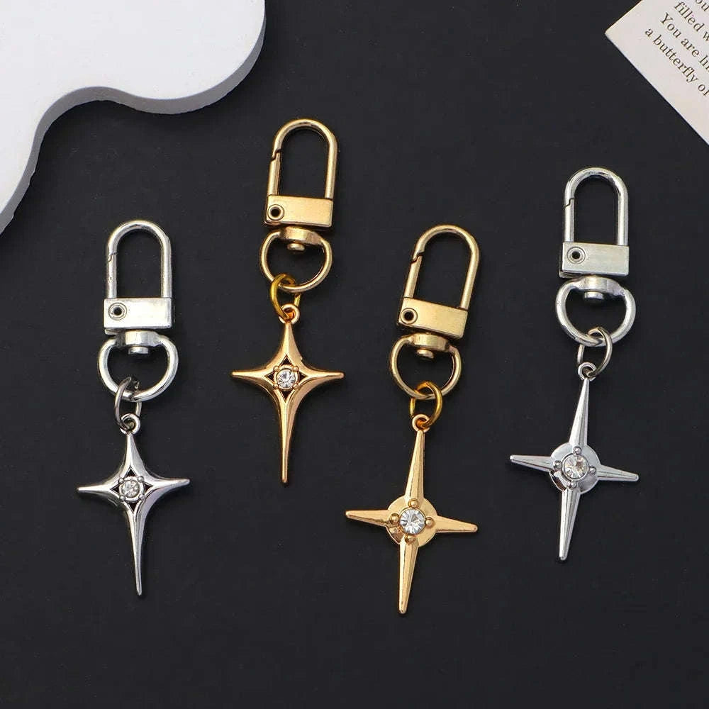 Silver Star Moon Metal Keychain-K