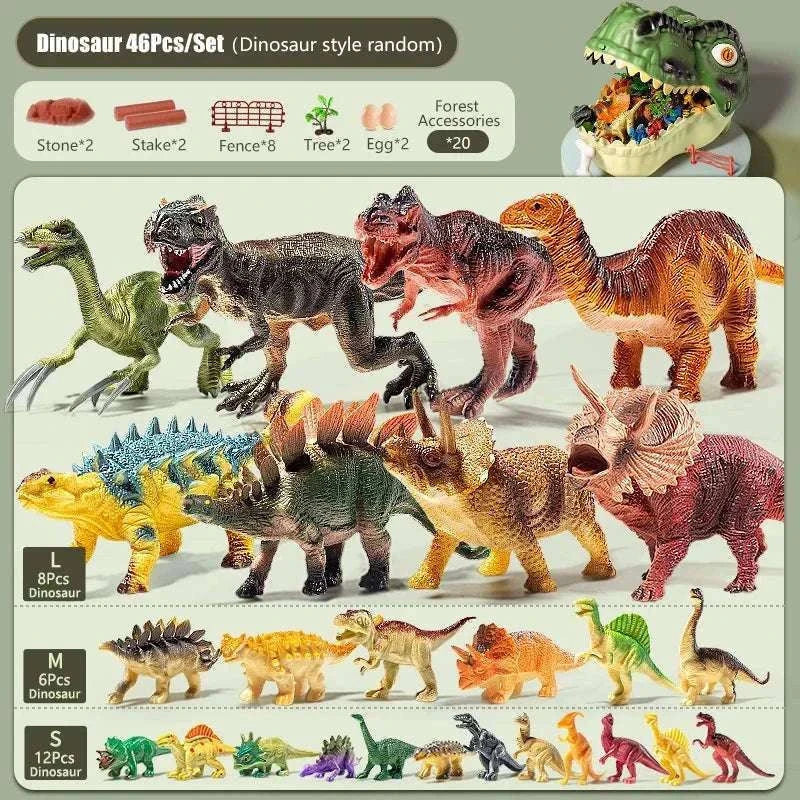 Simulation Dinosaur Toy Set for Kids with Storage Box-64PCS Set