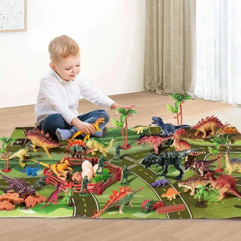 Simulation Dinosaur Toy Set for Kids with Storage Box-64PCS Set