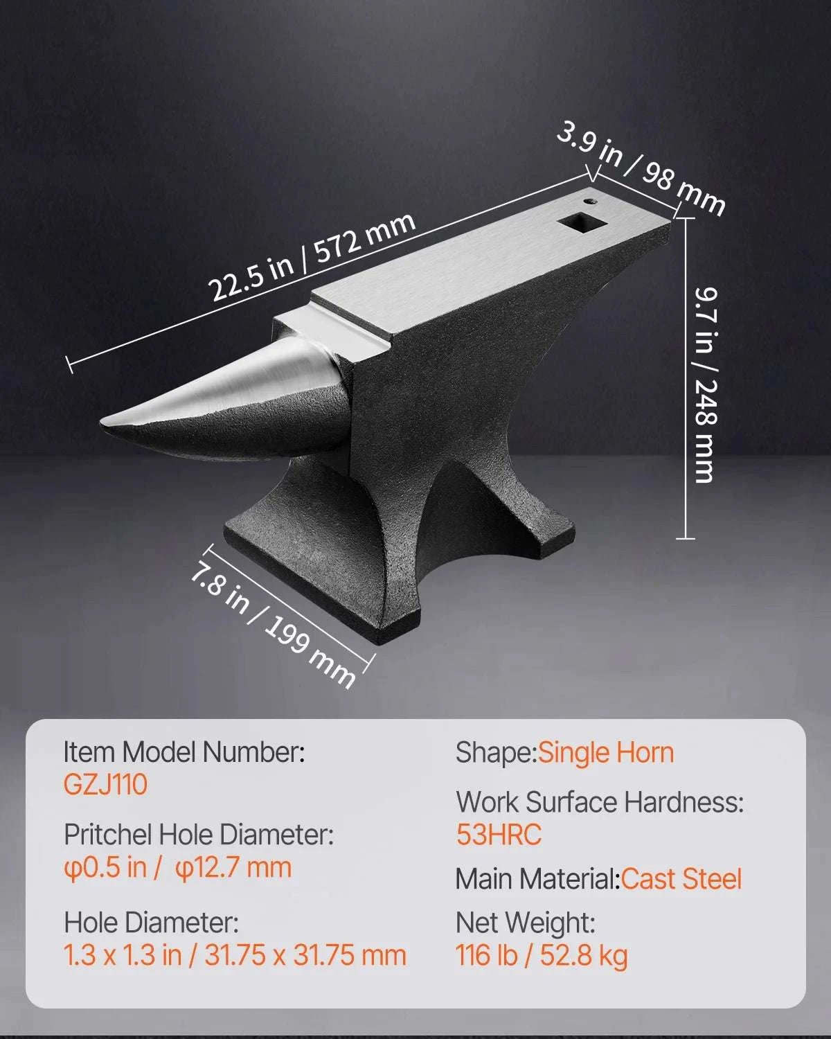 Single Horn Cast Steel Anvil for Blacksmithing and Metalwork-25 KG / france