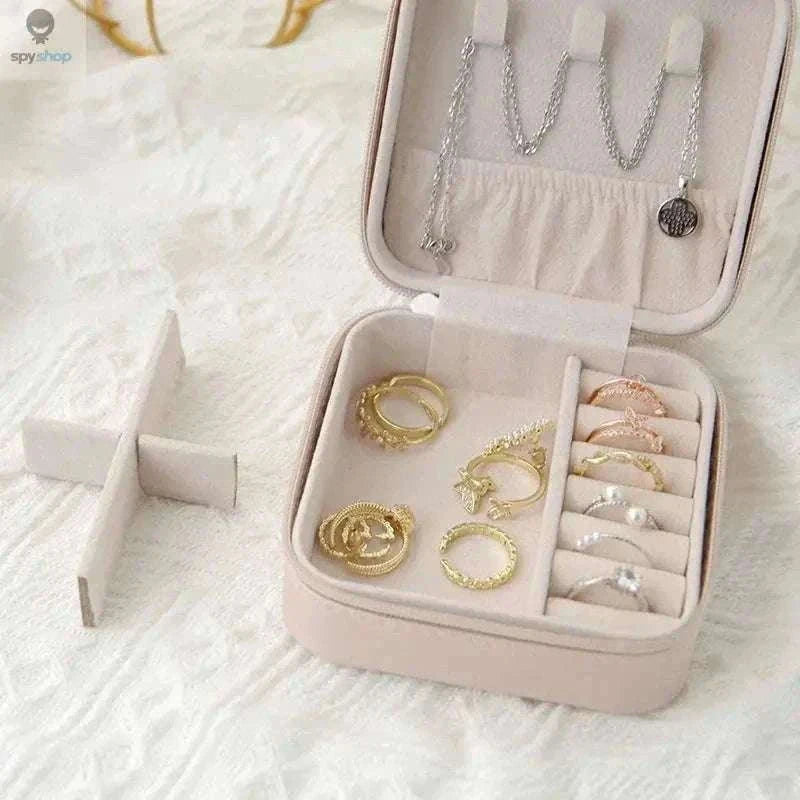Single-Layer Travel Leather Jewelry Box for Organized Storage-White