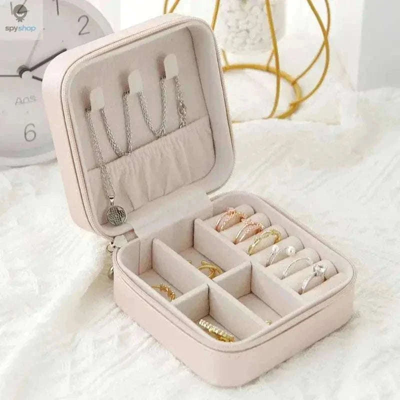 Single-Layer Travel Leather Jewelry Box for Organized Storage-White