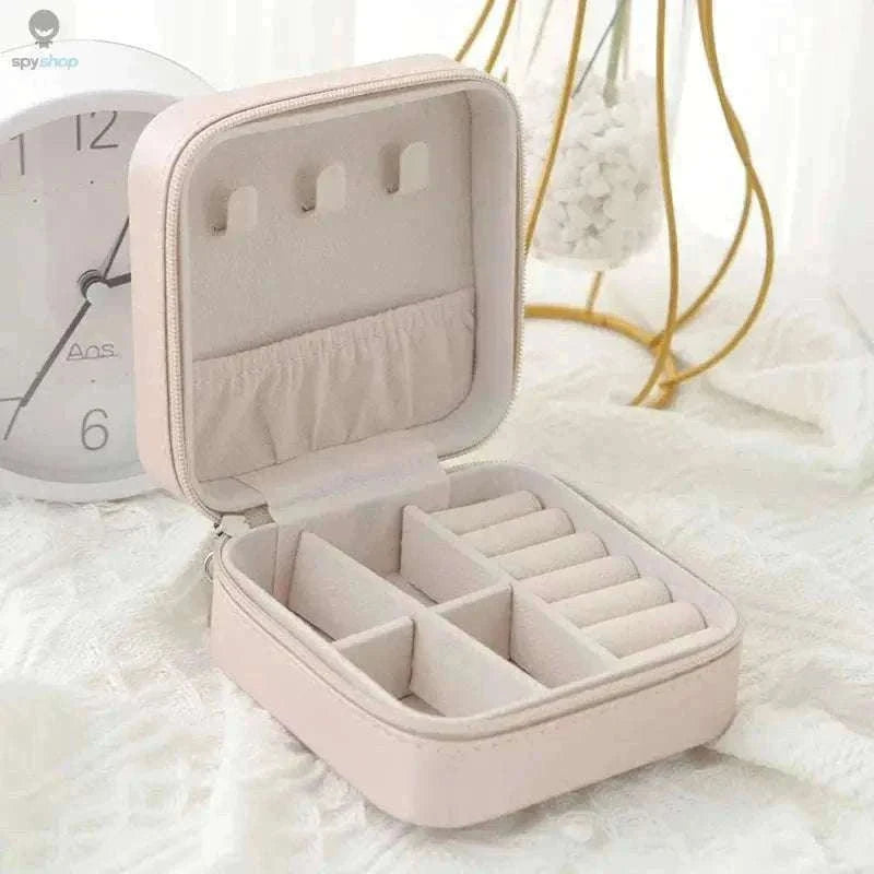 Single-Layer Travel Leather Jewelry Box for Organized Storage-White