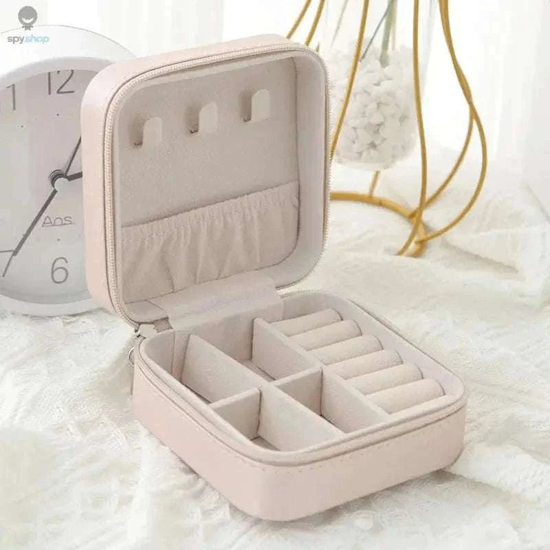 Single-Layer Travel Leather Jewelry Box-White