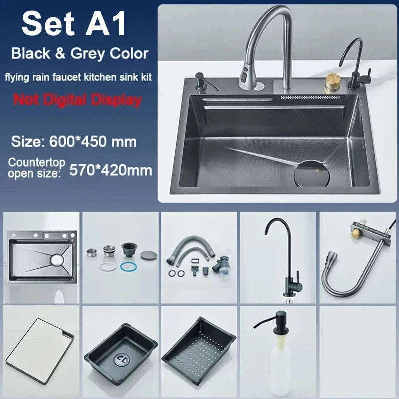 Single Slot Kitchen Sink with Faucet 60x45cm 4-Function-Set Q1 68X45cm / Mexico