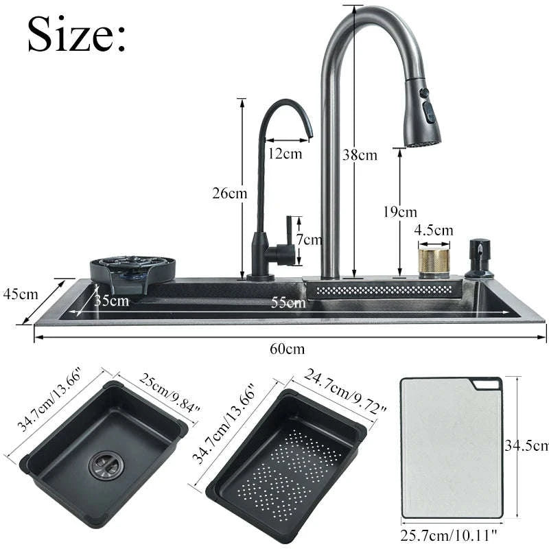 Single Slot Kitchen Sink with Faucet 60x45cm 4-Function-Set Q1 68X45cm / Mexico