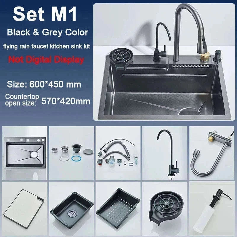 Single Slot Kitchen Sink with Faucet 60x45cm 4-Function-Set Q1 68X45cm / Mexico