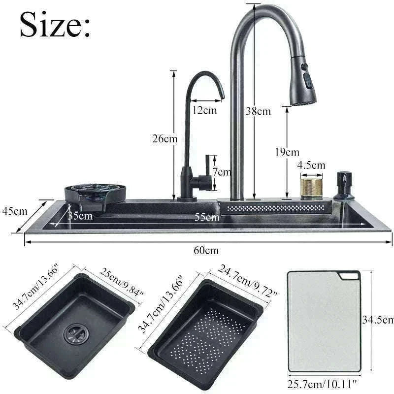 Single Slot Kitchen Sink with Faucet 60x45cm 4-Function-Set Q1 68X45cm / Mexico