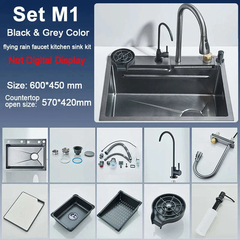 Single Slot Kitchen Sink with Faucet 60x45cm 4-Function-Set Q1 68X45cm / Mexico