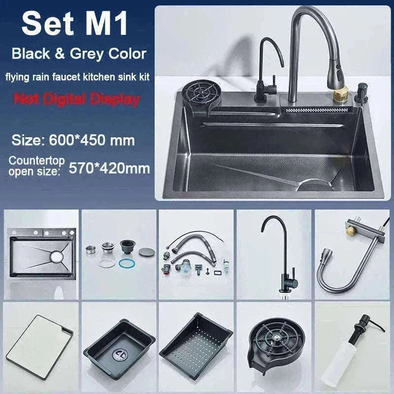Single Slot Kitchen Sink with Faucet 60x45cm 4-Function-Set Q1 68X45cm / Mexico
