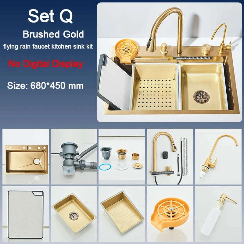 Single Slot Kitchen Sink with Faucet 60x45cm 4-Function-Set Q1 68X45cm / Mexico