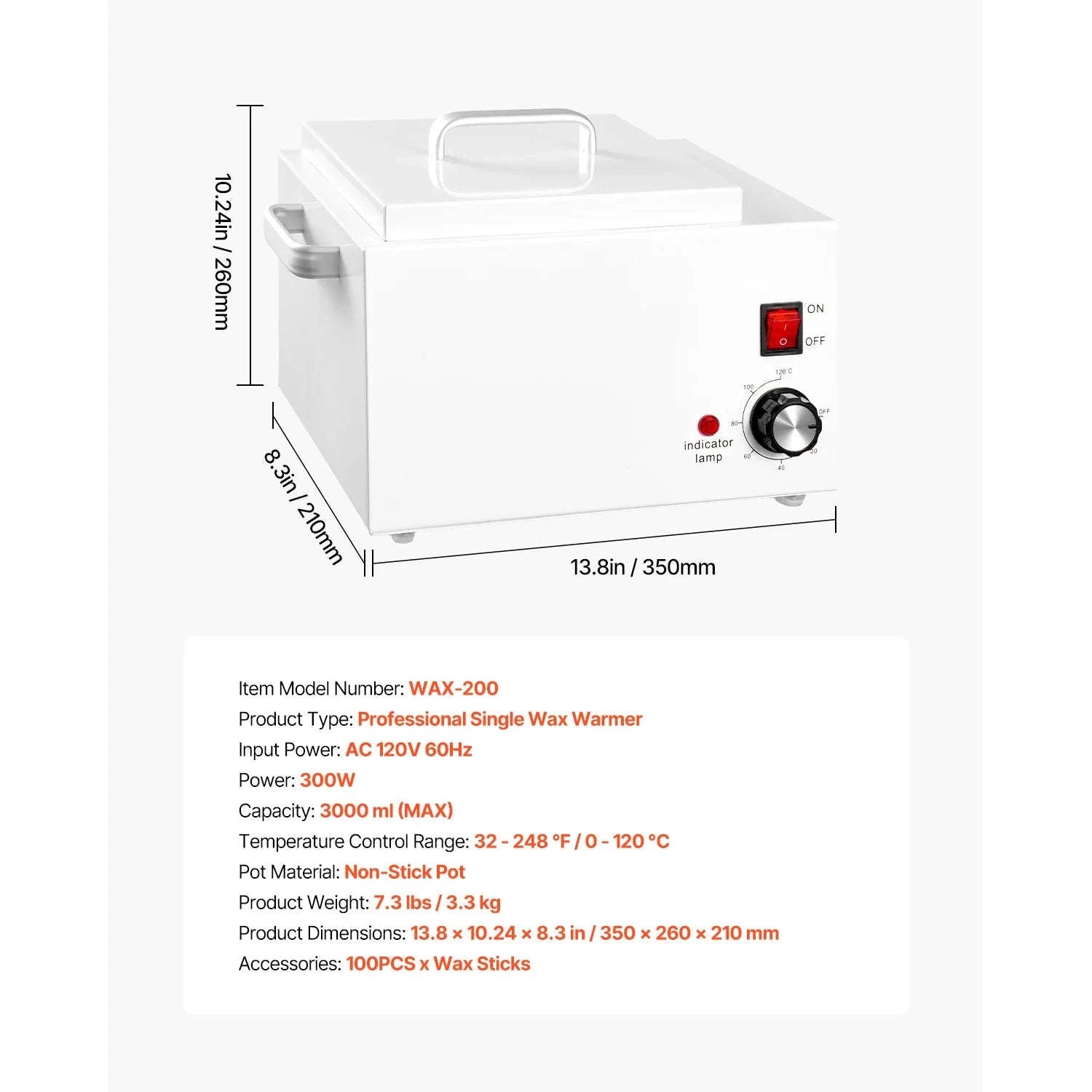 Single Wax Warmer 300W with 100 Wax Sticks-2500ml / United States