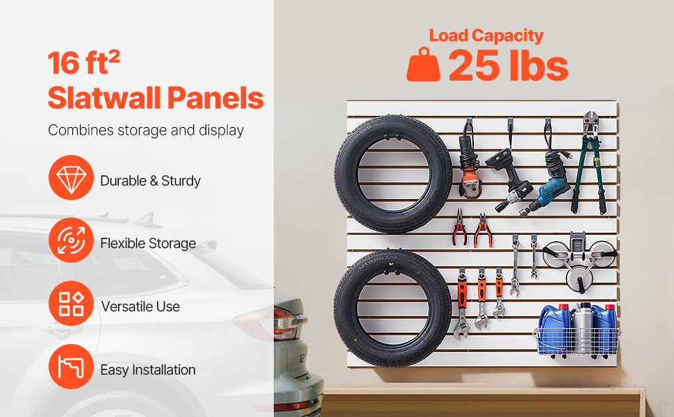 4x4 Ft Slatwall Panel MDF Modular Garage Storage Wall System