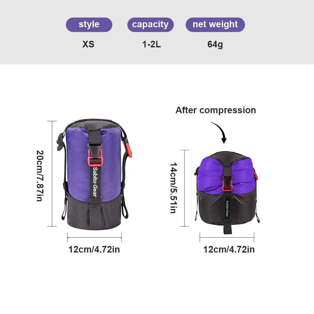 Sleeping Bag Compression Storage Bag Waterproof Portable Ultralight 1-25L-Purple 1-2L