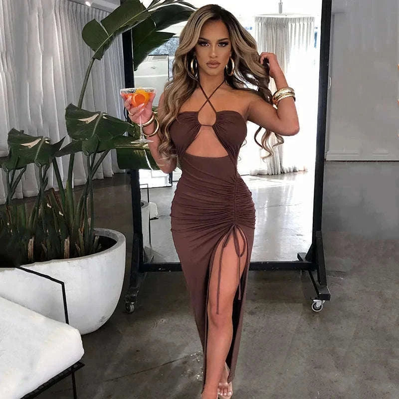 Sleeveless Sexy Bodycon Club Dress for Night Out Confidence-M / Brown