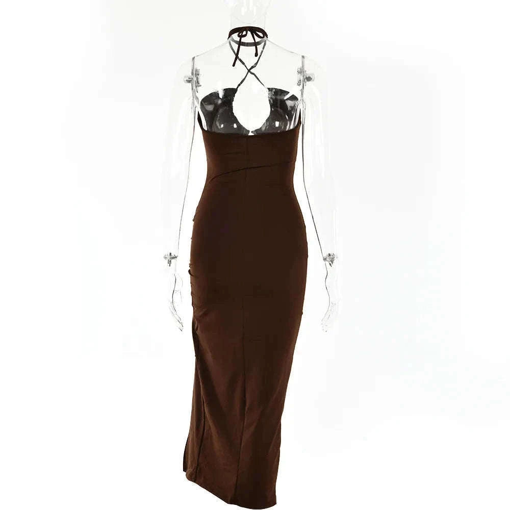 Sleeveless Sexy Bodycon Club Dress for Night Out Confidence-M / Brown